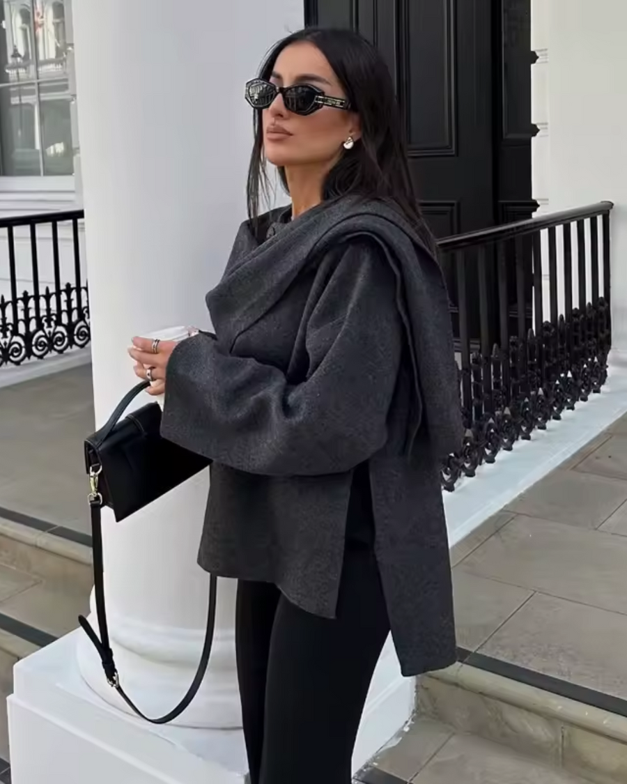 Honorine | Draped Collar Cape Jacket