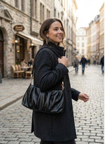 Pleated Faux Leather Hobo Bag Woven Handle