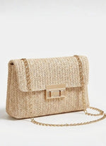 Boho Chic Woven Flap Bag Chain Detail