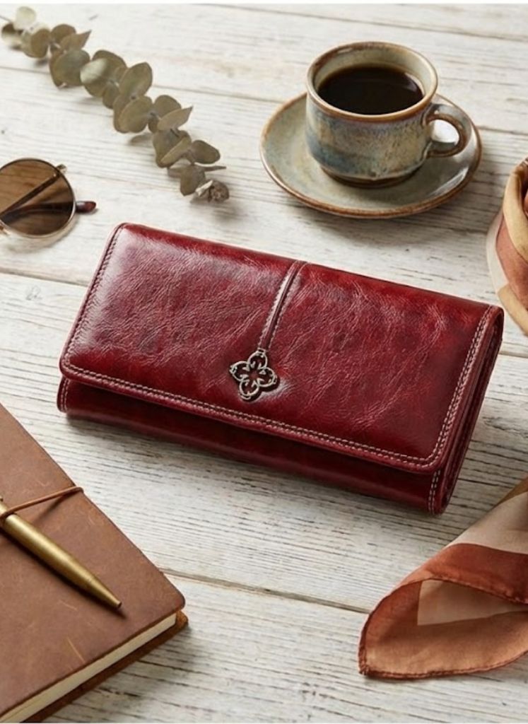 Vintage Waxed Leather Clutch Floral Emblem