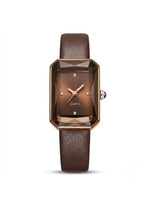 Brown Leather Watch Rectangular Faceted Crystal Face