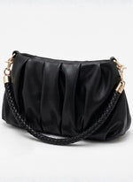 Pleated Faux Leather Hobo Bag Woven Handle